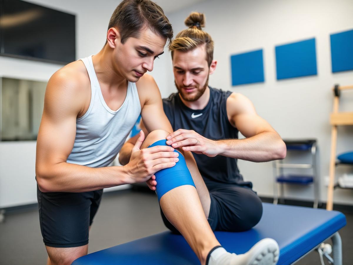 Athlete receiving knee therapy